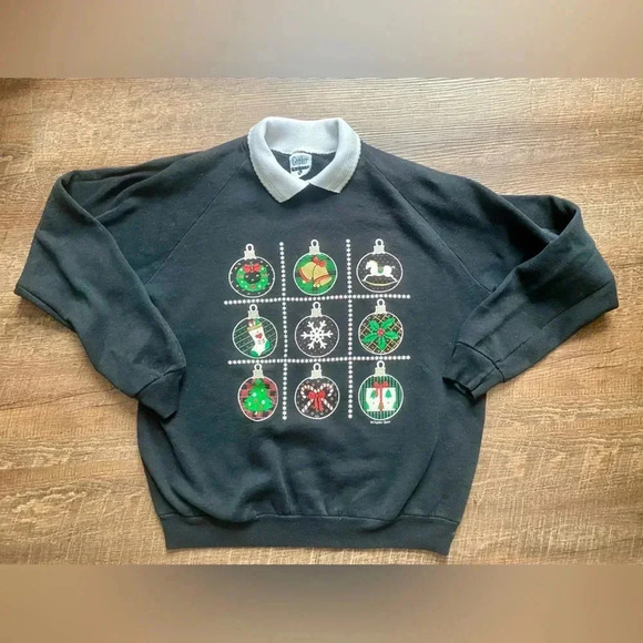 80s Granny Christmas sweatshirt polo collar puffy paint GOPHER sz XL RetRo FAB - Picture 5 of 11